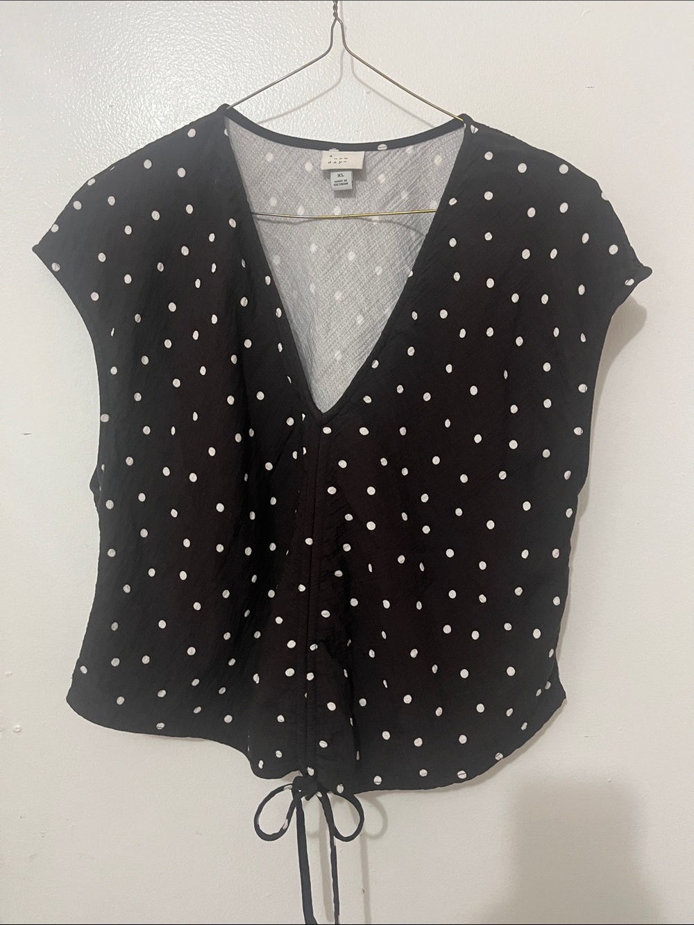 a new day Brown Polka Dot V-Neck Tie-Hem Blouse